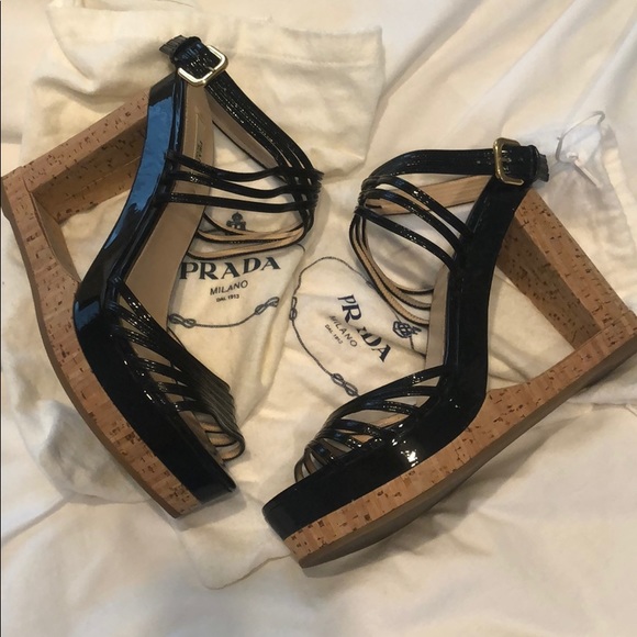 Prada Black Patent Cut-out Wedge - Picture 4 of 4